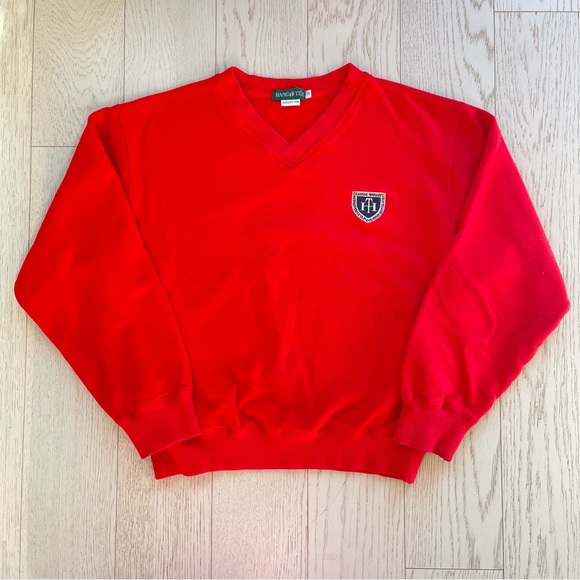 Vintage 90s Hang Ten 100% Pure Cotton Embroidered Logo Crewneck Red Sweatshirt - Picture 12 of 15